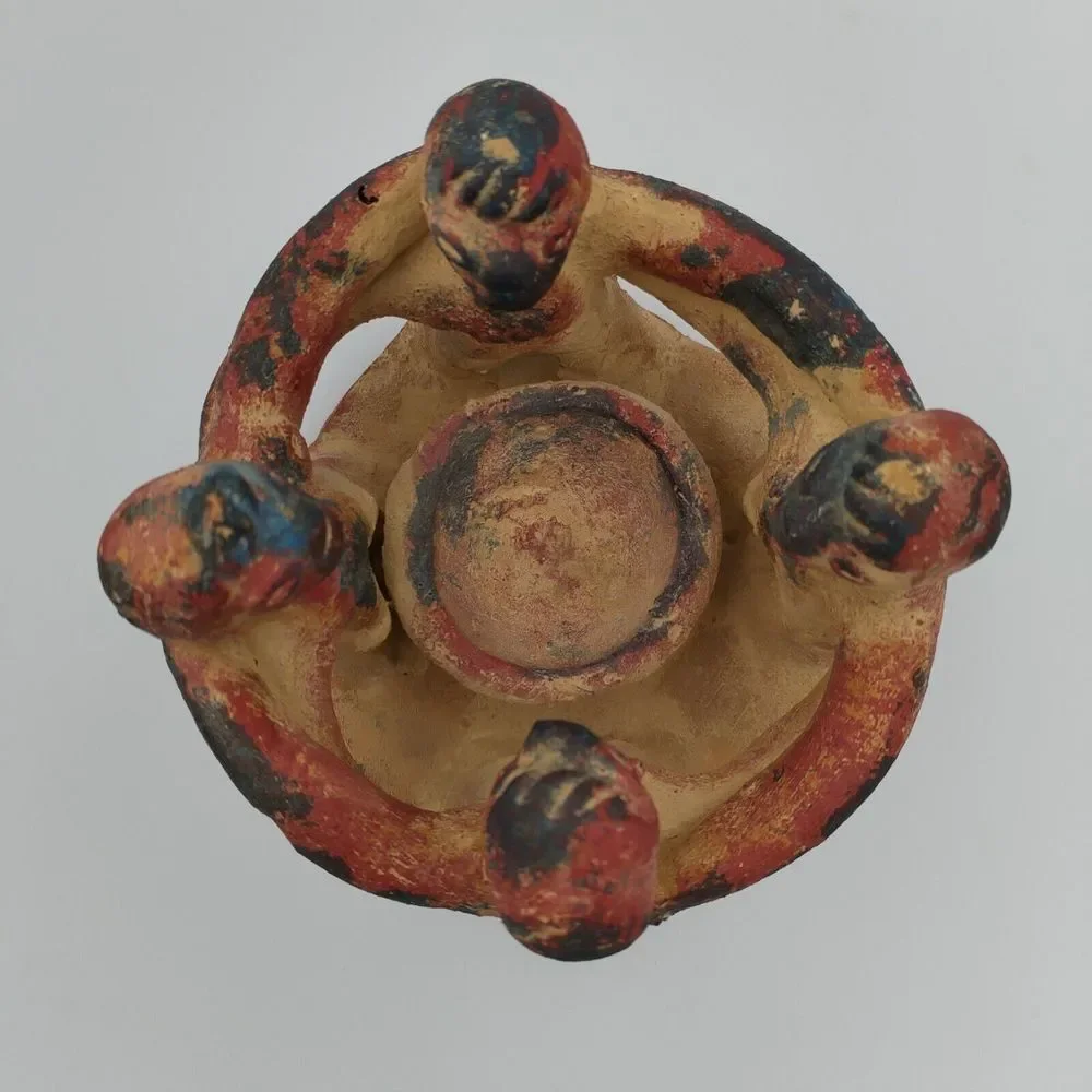 Pottery People Friends Holding Arms Circle Candle Holder Votive Tea Light Tribal